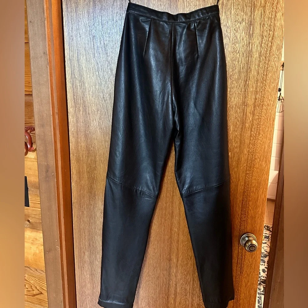Valerie Steven’s Lambskin New Zealand leather straight leg high waisted pants